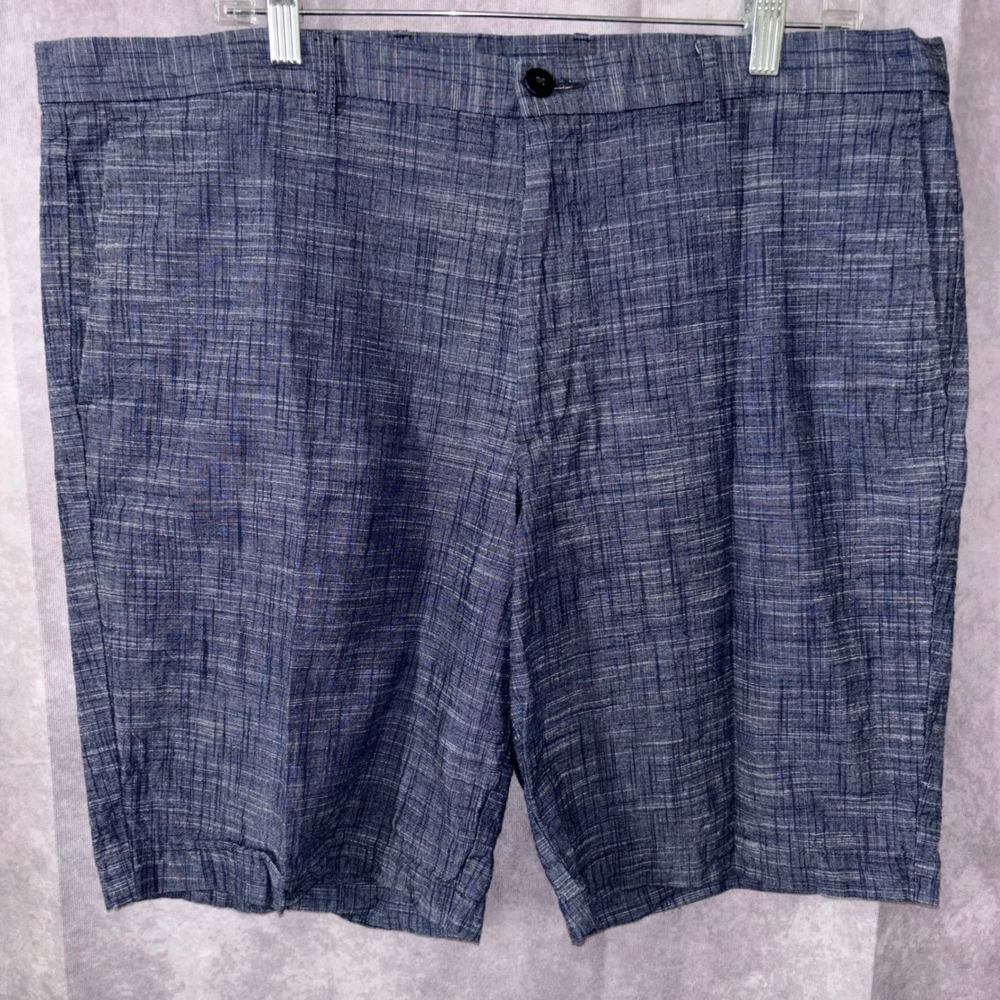 Perry Ellis Mens 38 Blue Slub Textured Cotton Flat Front Casual Shorts